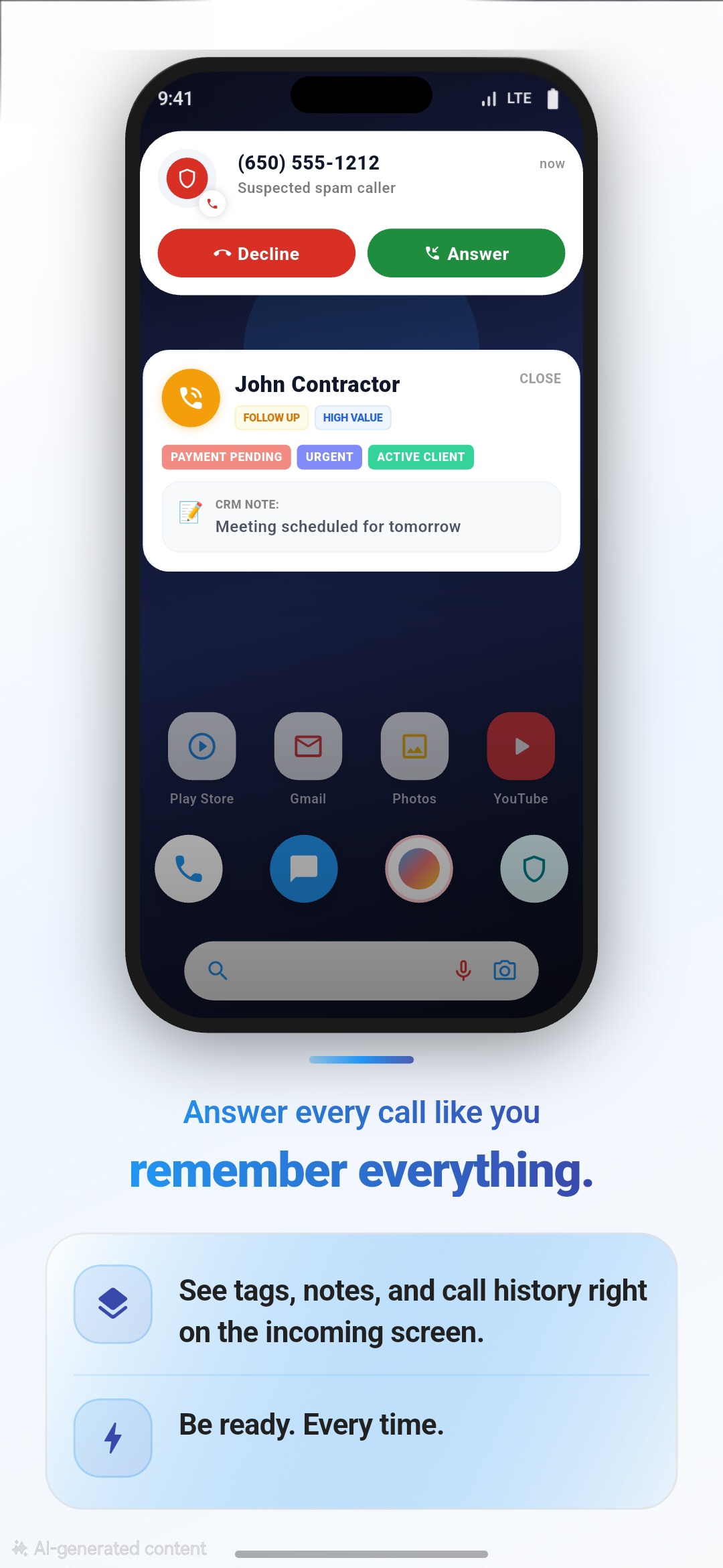 CallNoty incoming call context screenshot